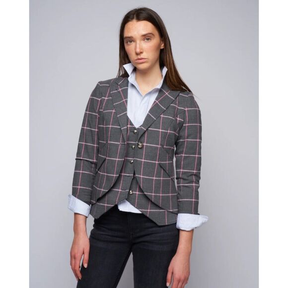 Smythe Women's Grey Pink Windowpane One Button Blazer Size 2 - Picture 1 of 5